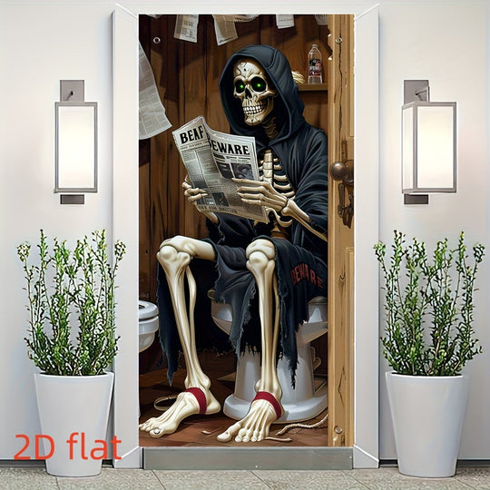 Halloween Outdoor Door Banner with Spooky Skeleton and Jack-O'-Lanterns