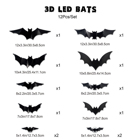 3D LED Bat Wall Decorations with Purple Glow for Halloween
