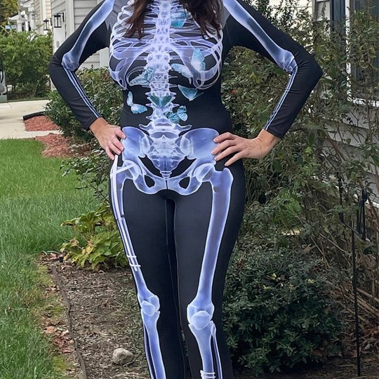 Halloween Skeleton Bodysuit with Glow Blacklight Effect