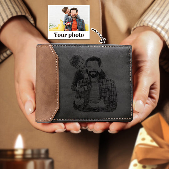 Father's Day Gift Men's Photo Custom Wallet Gray Personalized Gifts
