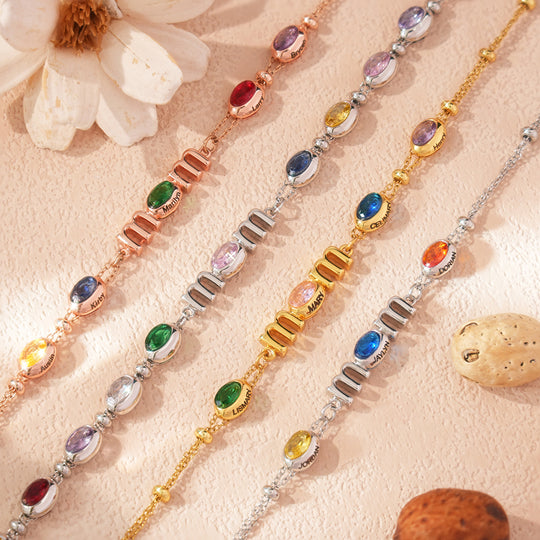 Custom Kids Name Birthstone Mom Bracelet