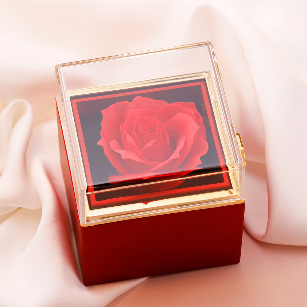 Rotating Rose Box-Custom Interlock Heart Necklace