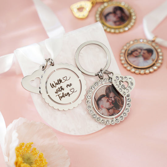 Engagement Gift Bouquet Pendant Photo Heart Keychain