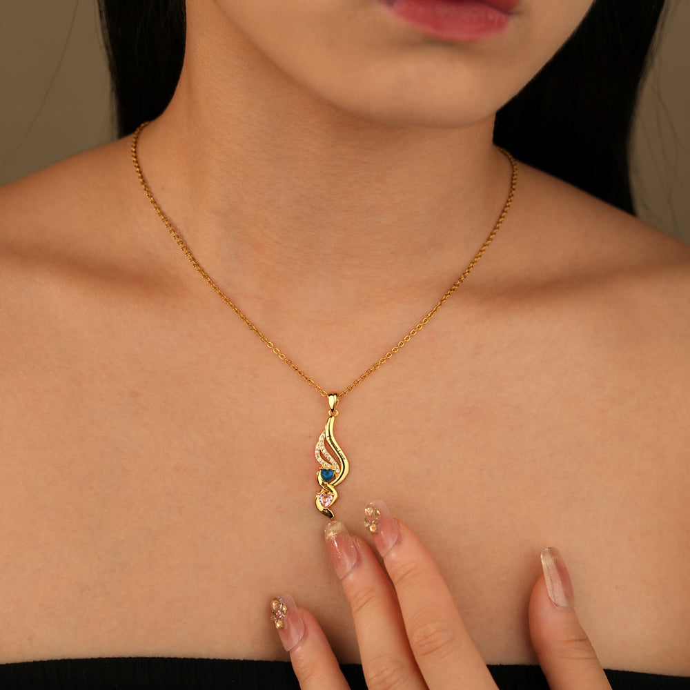 Personalized Wings & Heart Birthstone Necklace
