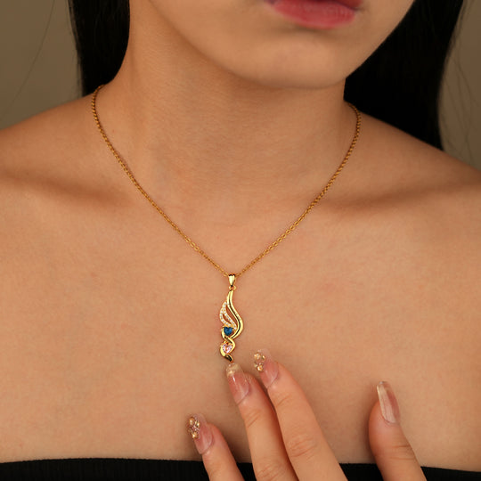 Personalized Wings & Heart Birthstone Necklace
