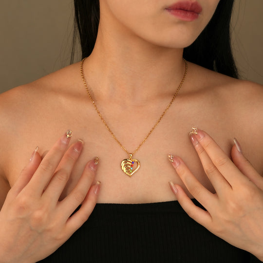 Personalized Heart-Shaped Birthstone Necklace - Custom Name/Date Option
