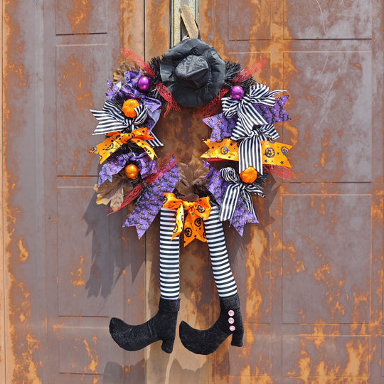 Halloween Witch Leg Garland for Door and Wall Decor, Striped Polyester Fiber