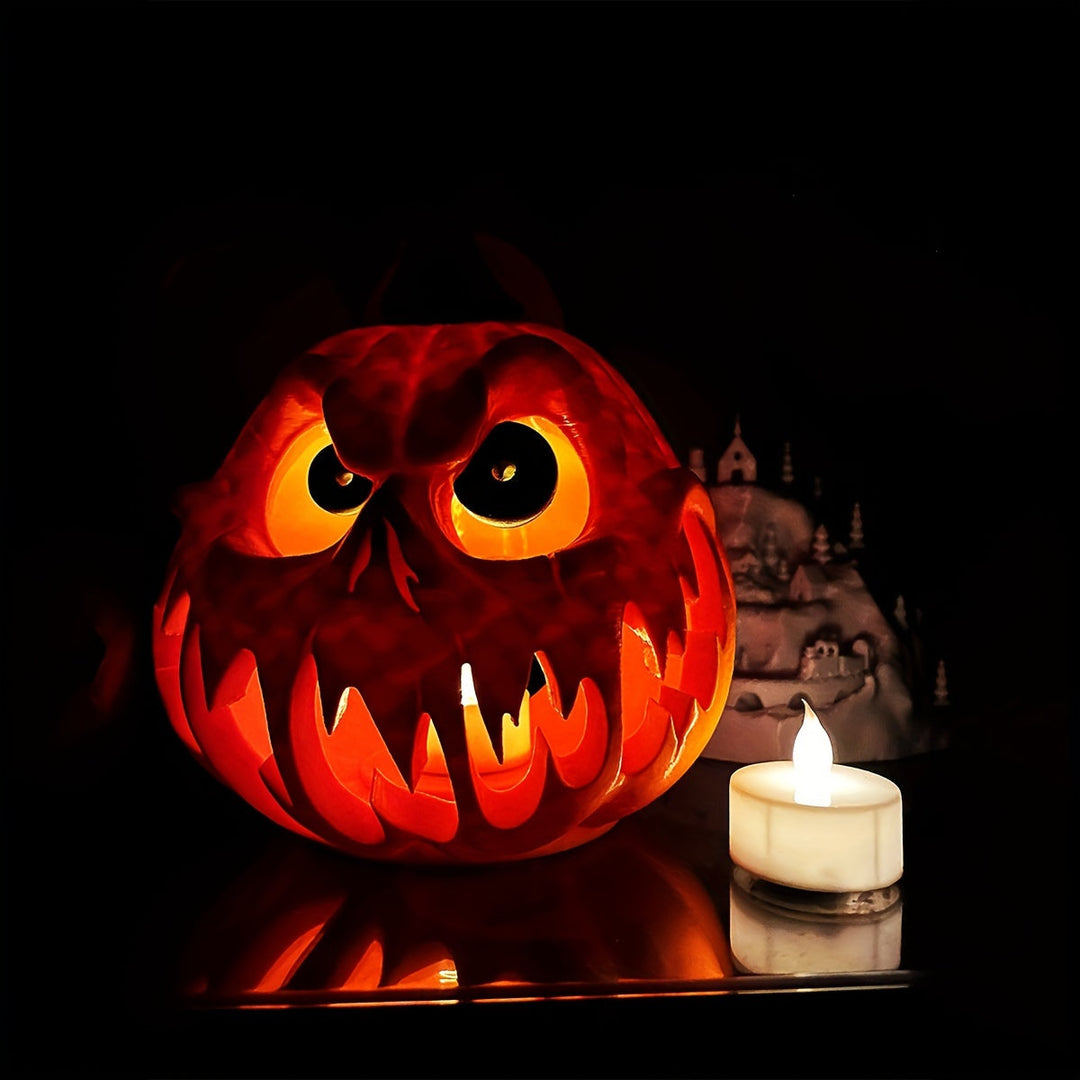 Giant Hollow Halloween Pumpkin Decoration with Carved Skull Design