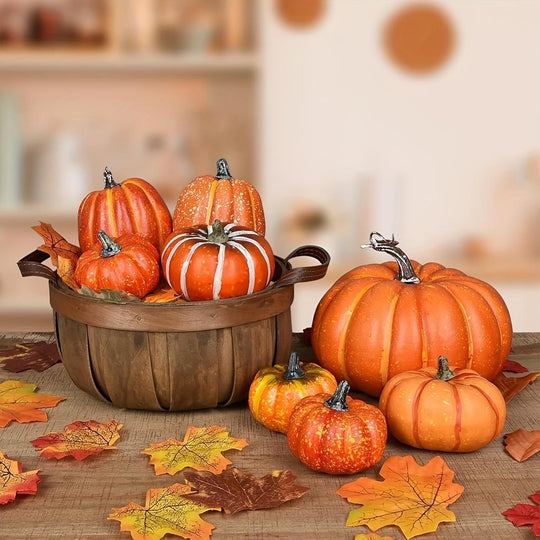58-Piece Artificial Pumpkin and Maple Leaf Fall Decor Set for Halloween