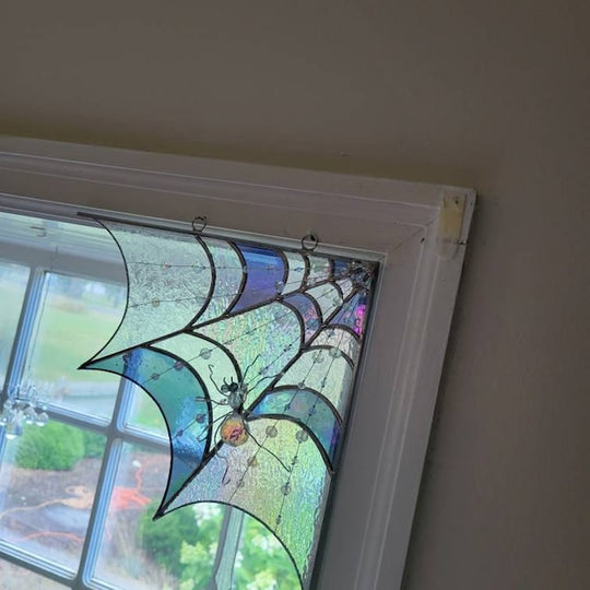 Halloween Acrylic Spiderweb Door Topper with Iridescent Glow Decor