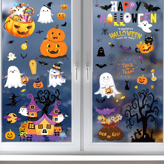 Reusable Halloween Window Clings - Spooky Bats & Pumpkin Decorations - 172 pcs