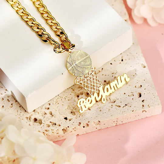 Father's Day Gift Personalized Basketball Pendant Nameplate Necklace