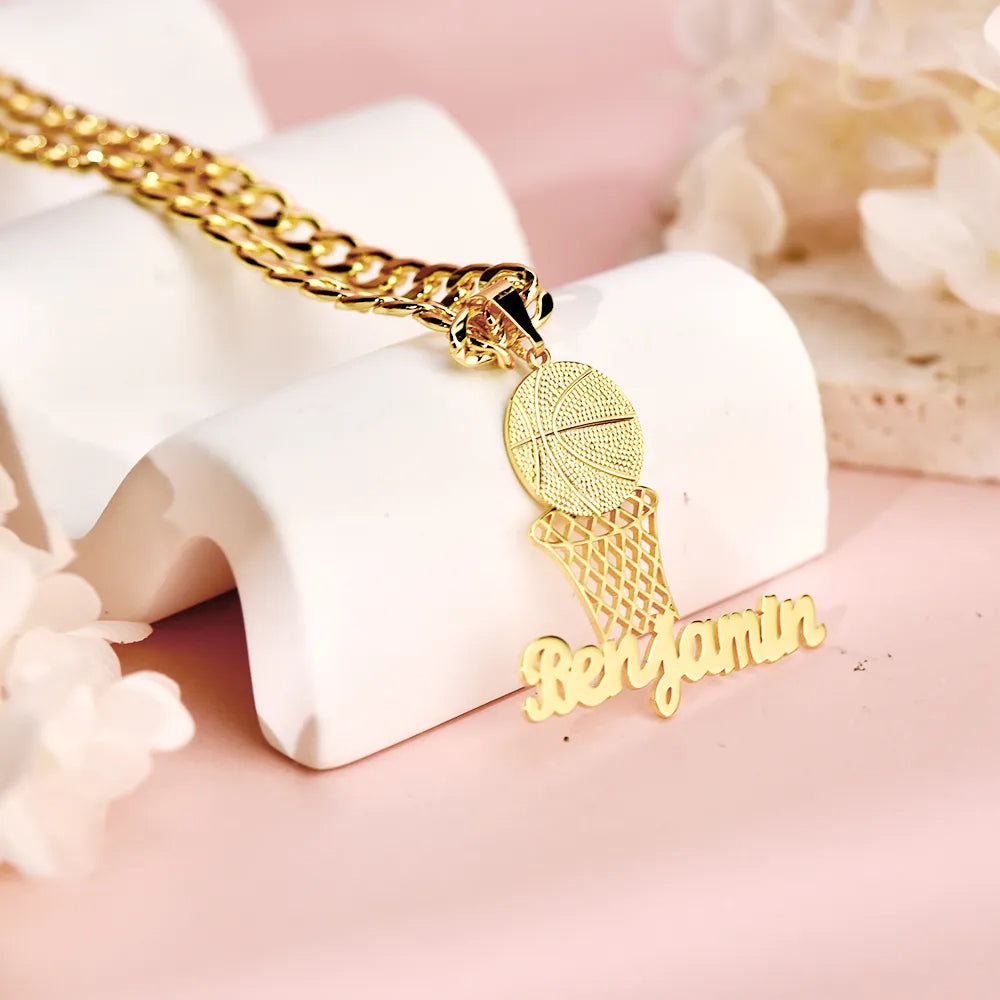 Father's Day Gift Personalized Basketball Pendant Nameplate Necklace