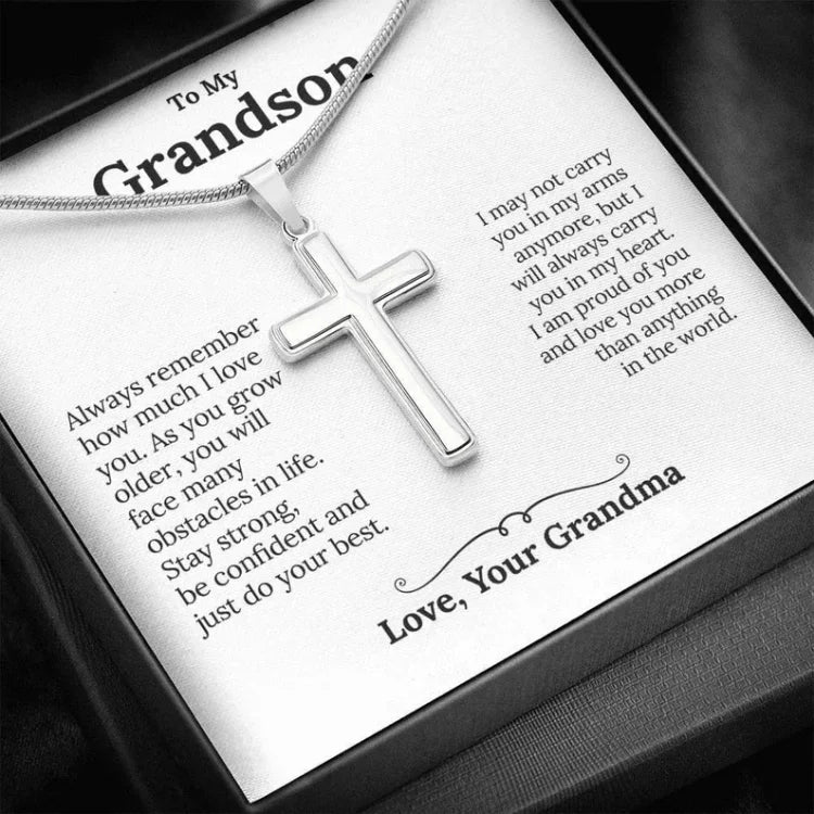 To My Grandson - S925 Cross Necklace "I'm proud of you" for Grandson