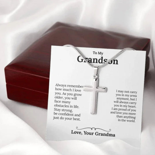 To My Grandson - S925 Cross Necklace "I'm proud of you" for Grandson