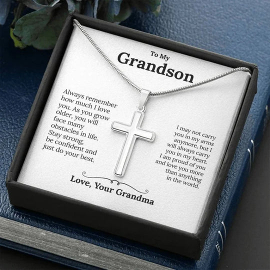 To My Grandson - S925 Cross Necklace "I'm proud of you" for Grandson