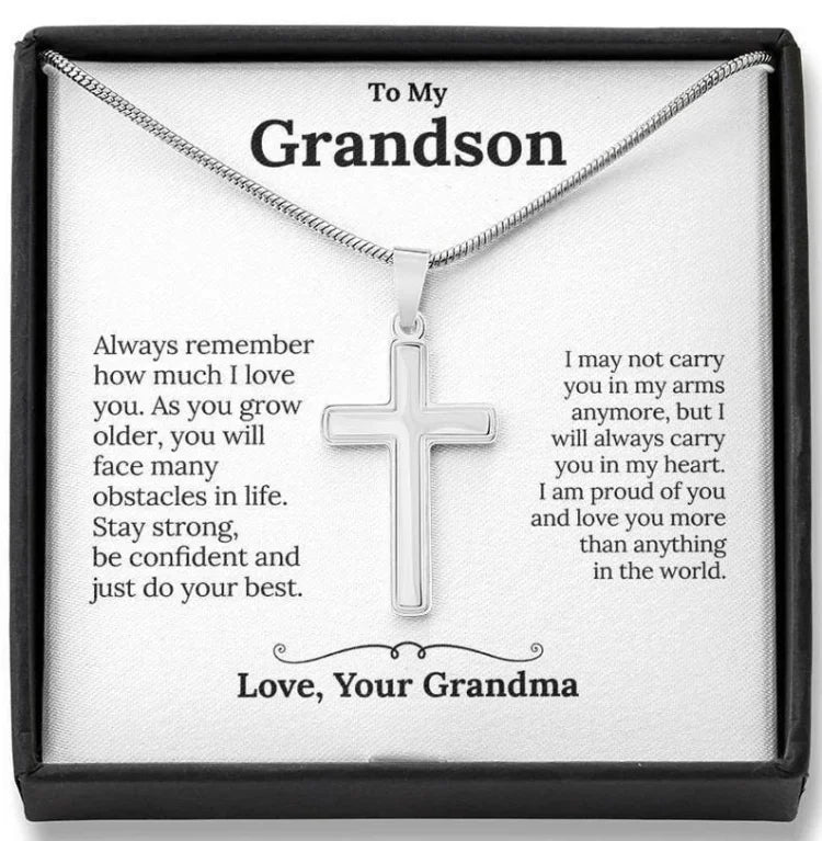 To My Grandson - S925 Cross Necklace "I'm proud of you" for Grandson