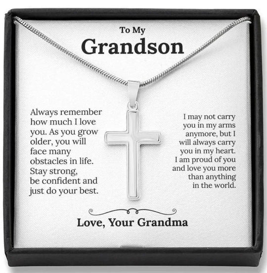 To My Grandson - S925 Cross Necklace "I'm proud of you" for Grandson