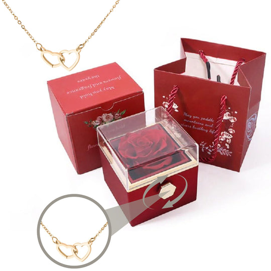 Eternally Preserved Rotating Rose Box-Engraved Heart Necklace