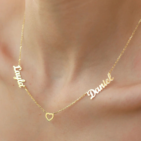 Christmas Gift Custom Name & Pave Heart Charm Necklace