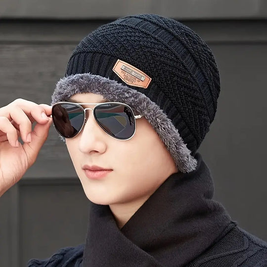 Men'S Thickened Fleece-Lined Knit Beanie - Warm, Stretchy, Windproof Winter Hat with Ear Protection for Outdoor Cycling and Casual Wear, Beanie Hats
