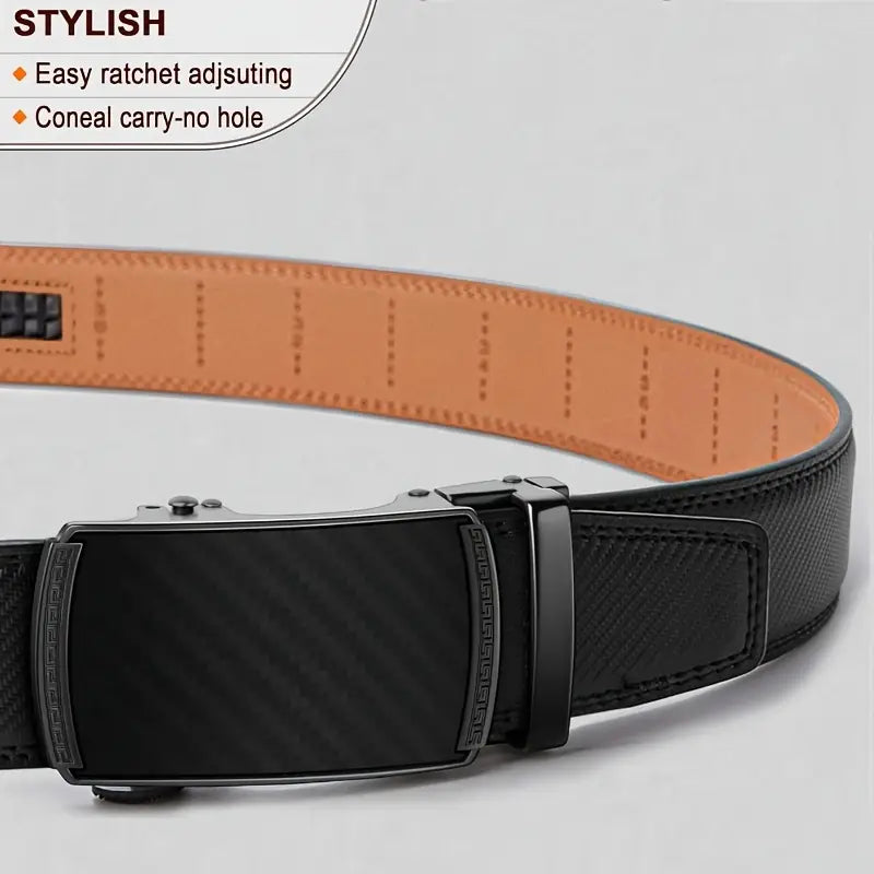 Men' S Second Layer Cowhide, Slide Ratchet Belt - Automatic Buckle, & Brown Two-Tone Design
