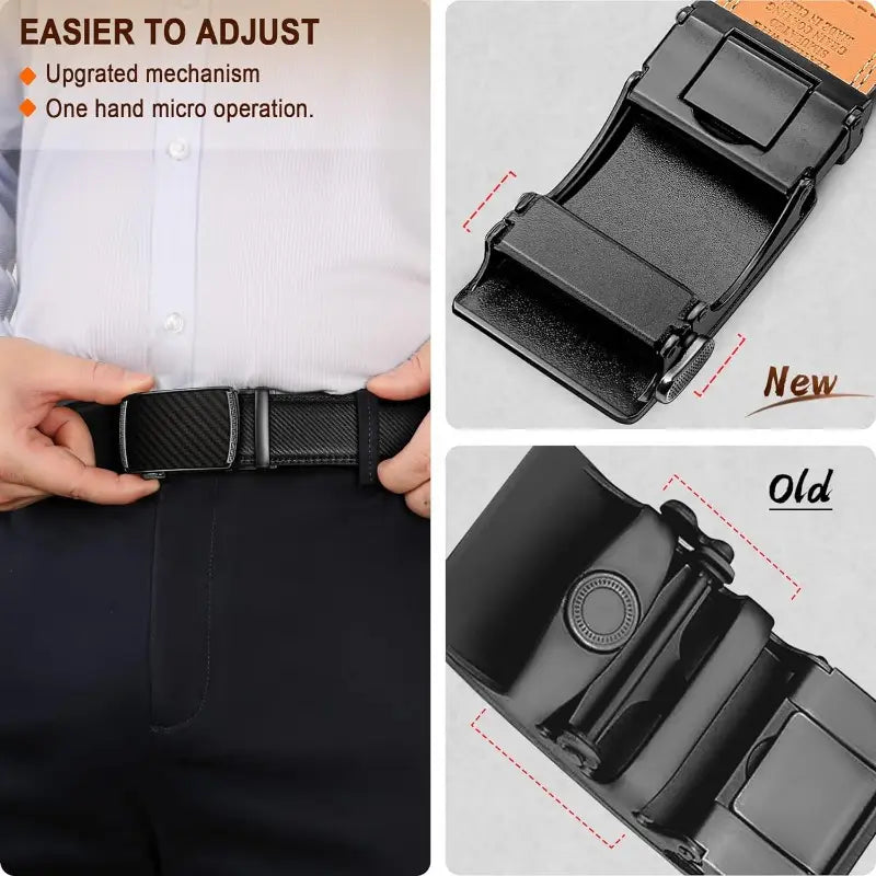 Men' S Second Layer Cowhide, Slide Ratchet Belt - Automatic Buckle, & Brown Two-Tone Design