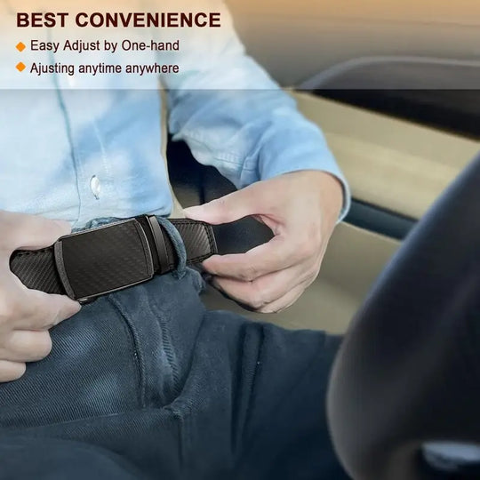 Men' S Second Layer Cowhide, Slide Ratchet Belt - Automatic Buckle, & Brown Two-Tone Design