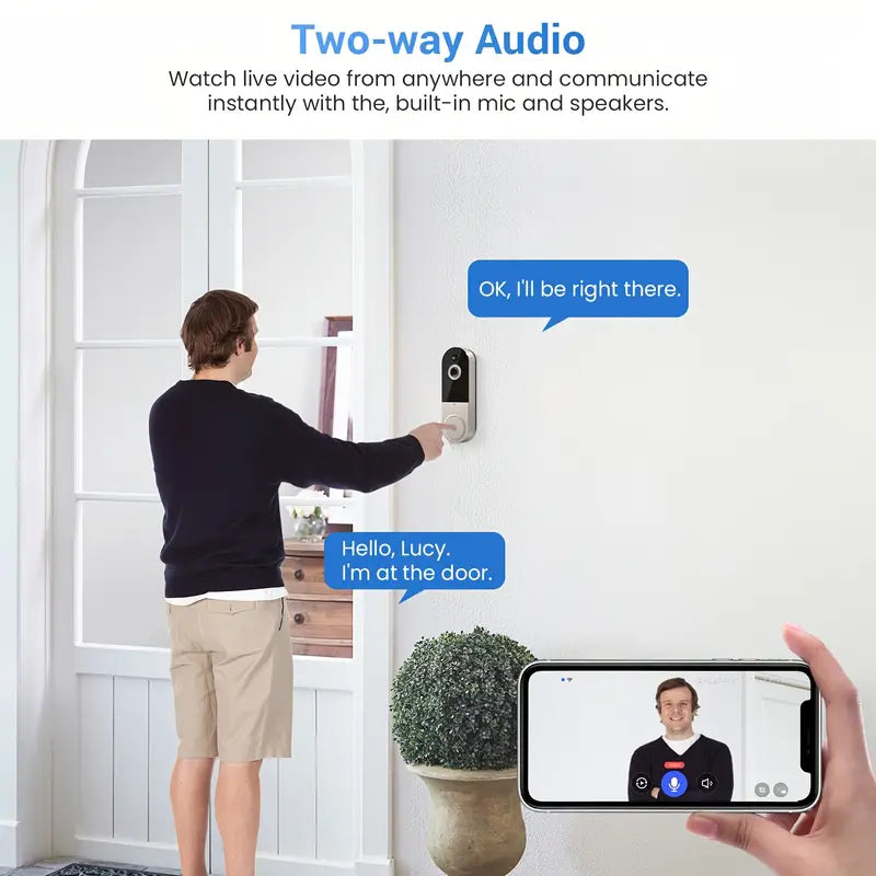 1080P Video Doorbell Camera Intelligent Body Detection Cloud Storage Real-time View
