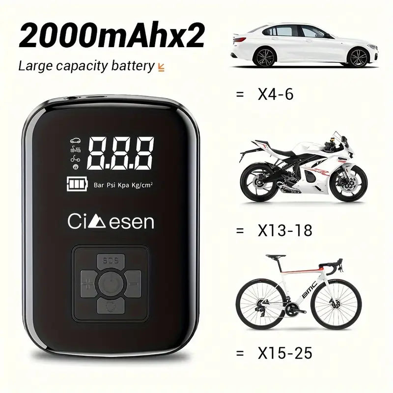 Portable Tire Inflator with Digital Display - Fast Cordless Air Compressor