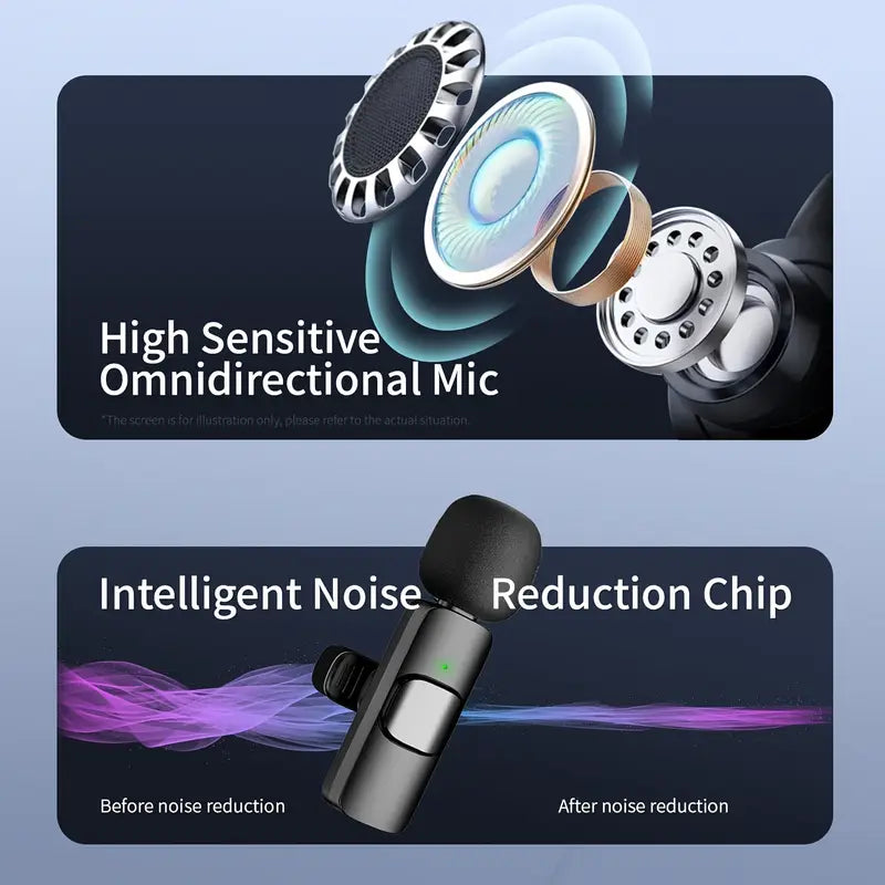 Wireless Lavalier Clip-On Microphone - USB-C Rechargeable