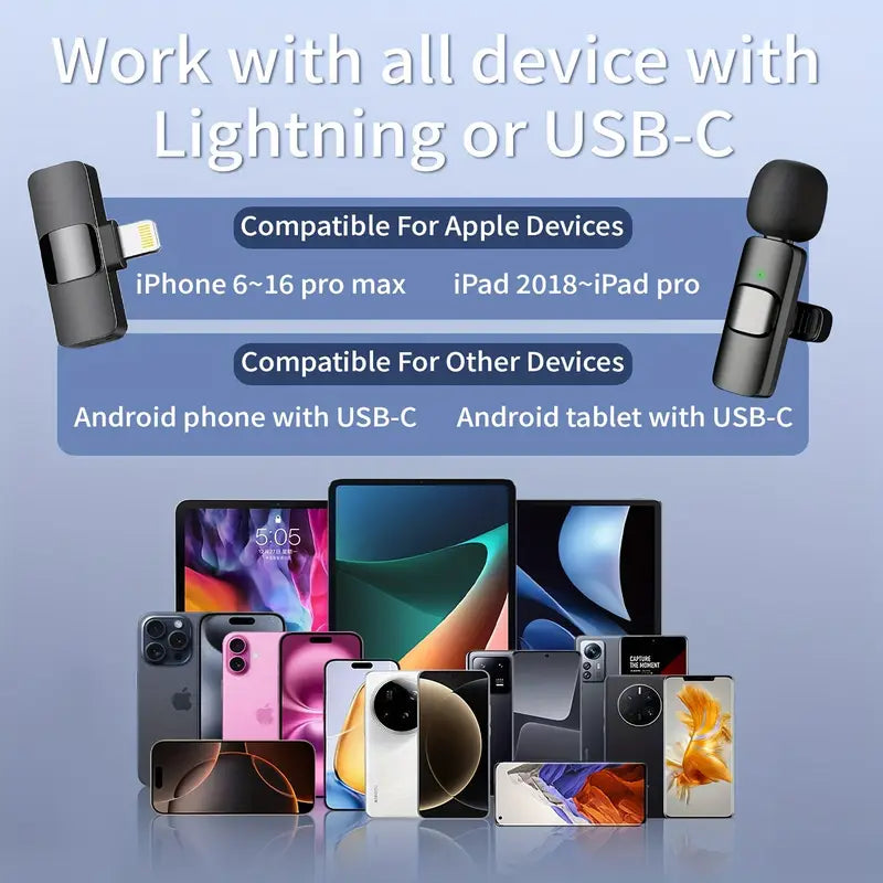 Wireless Lavalier Clip-On Microphone - USB-C Rechargeable