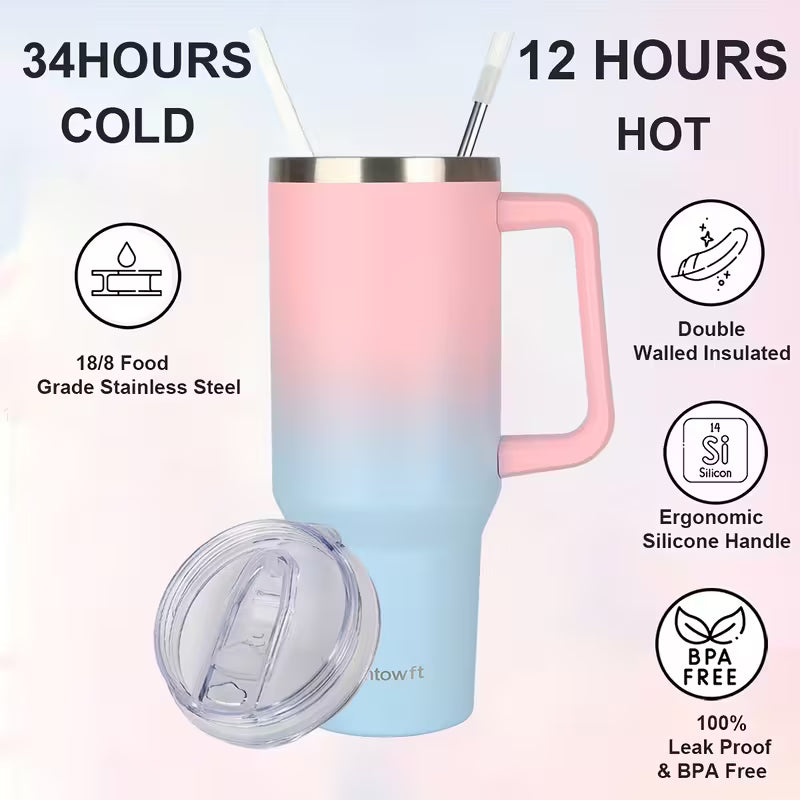 Christmas Cups 40 Oz Tumbler With Handle Insulated Water Bottle Carrier Bag With Lid And Straw
