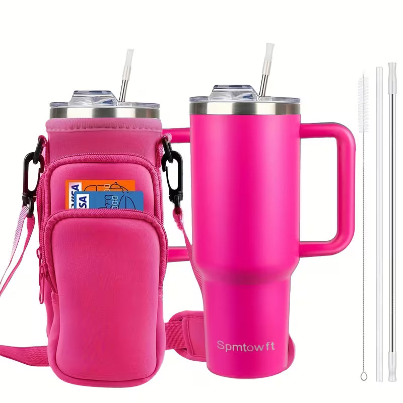 Christmas Cups 40 Oz Tumbler With Handle Insulated Water Bottle Carrier Bag With Lid And Straw