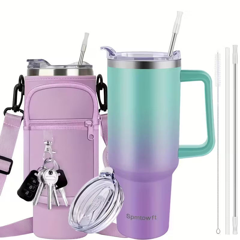 Christmas Cups 40 Oz Tumbler With Handle Insulated Water Bottle Carrier Bag With Lid And Straw
