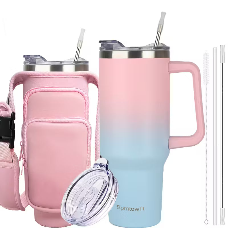 Christmas Cups 40 Oz Tumbler With Handle Insulated Water Bottle Carrier Bag With Lid And Straw