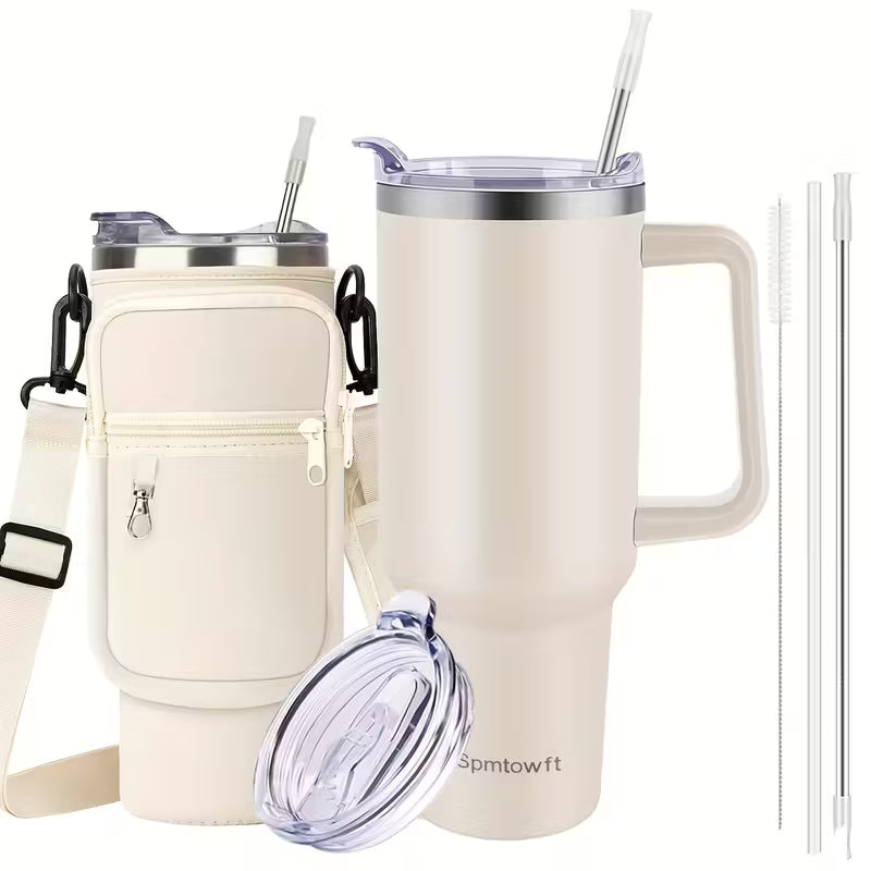 Christmas Cups 40 Oz Tumbler With Handle Insulated Water Bottle Carrier Bag With Lid And Straw
