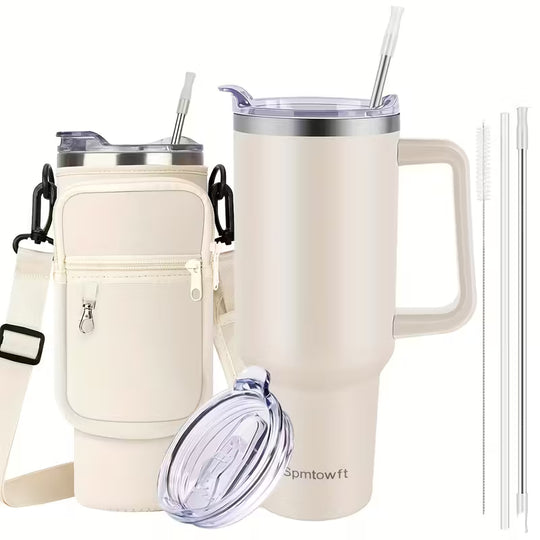 Christmas Cups 40 Oz Tumbler With Handle Insulated Water Bottle Carrier Bag With Lid And Straw
