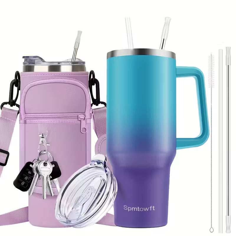 Christmas Cups 40 Oz Tumbler With Handle Insulated Water Bottle Carrier Bag With Lid And Straw
