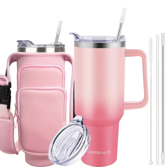 Christmas Cups 40 Oz Tumbler With Handle Insulated Water Bottle Carrier Bag With Lid And Straw