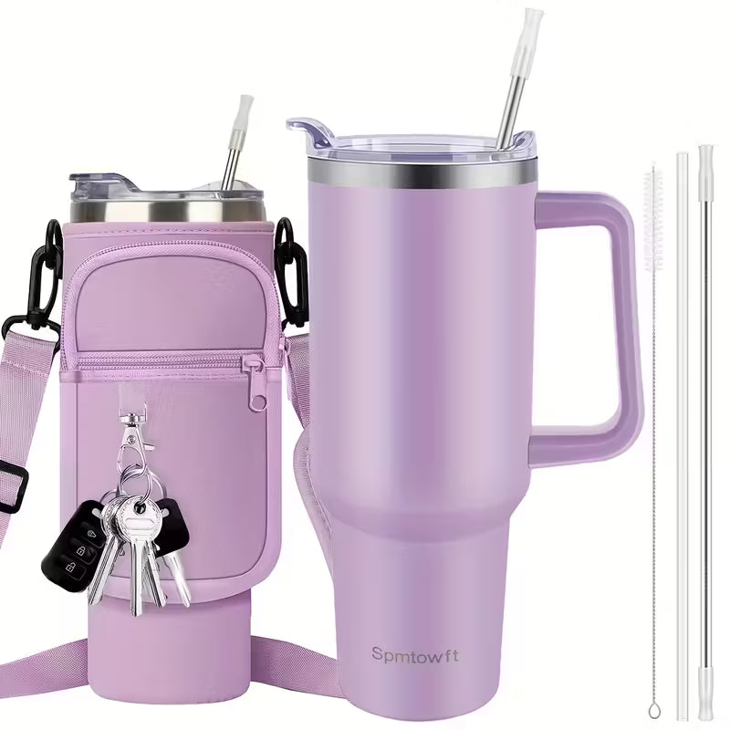 Christmas Cups 40 Oz Tumbler With Handle Insulated Water Bottle Carrier Bag With Lid And Straw