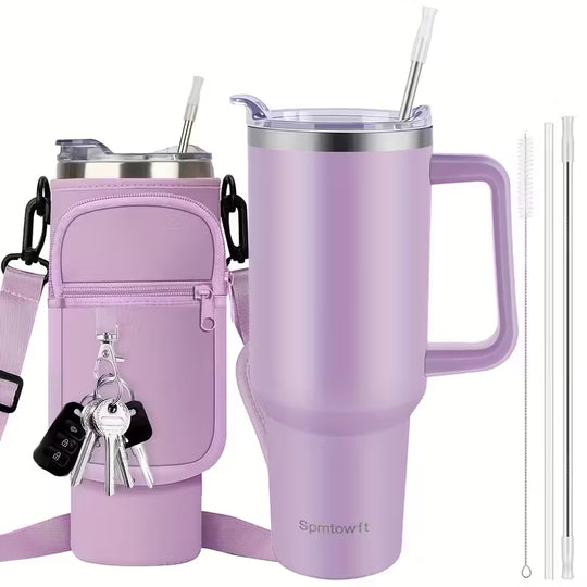 Christmas Cups 40 Oz Tumbler With Handle Insulated Water Bottle Carrier Bag With Lid And Straw