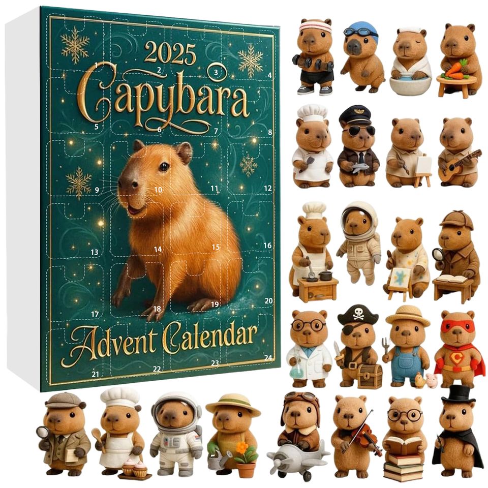 Christmas Gift Capybara Advent Calendar with 24 2D Flat Capybara Xmas Countdown Calendar