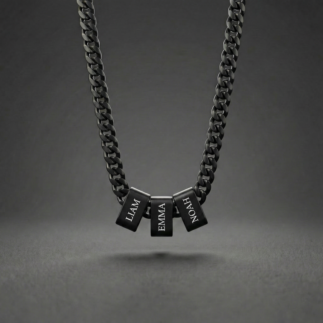 Custom Multi-Name Engraved Black Cuban Necklace