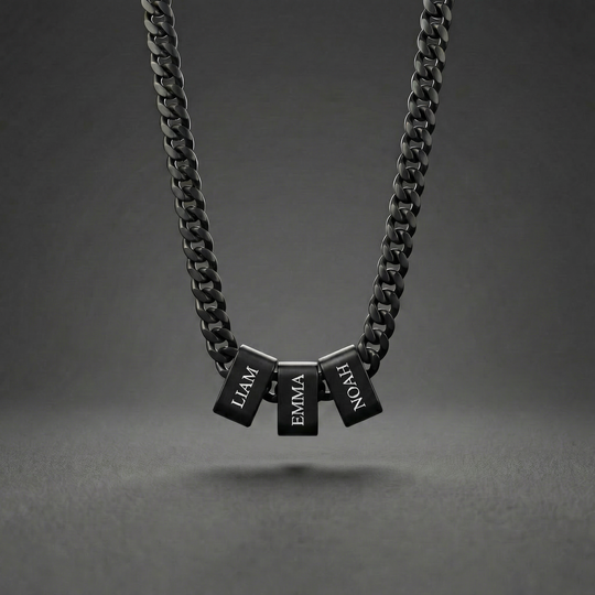 Custom Multi-Name Engraved Black Cuban Necklace