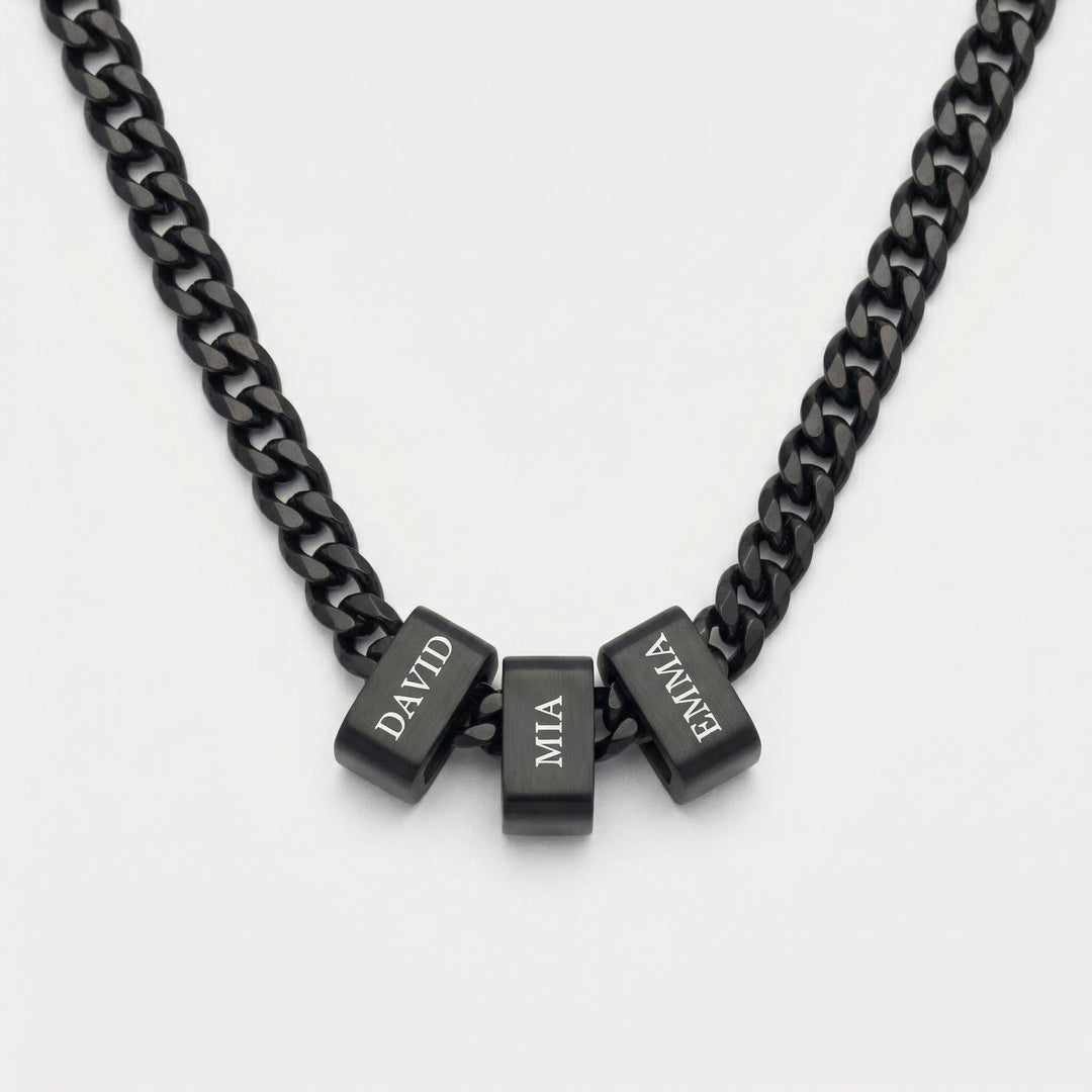 Custom Multi-Name Engraved Black Cuban Necklace