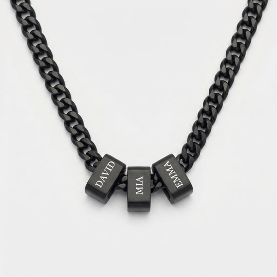 Custom Multi-Name Engraved Black Cuban Necklace
