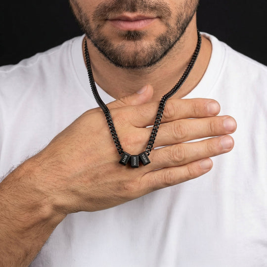 Custom Multi-Name Engraved Black Cuban Necklace