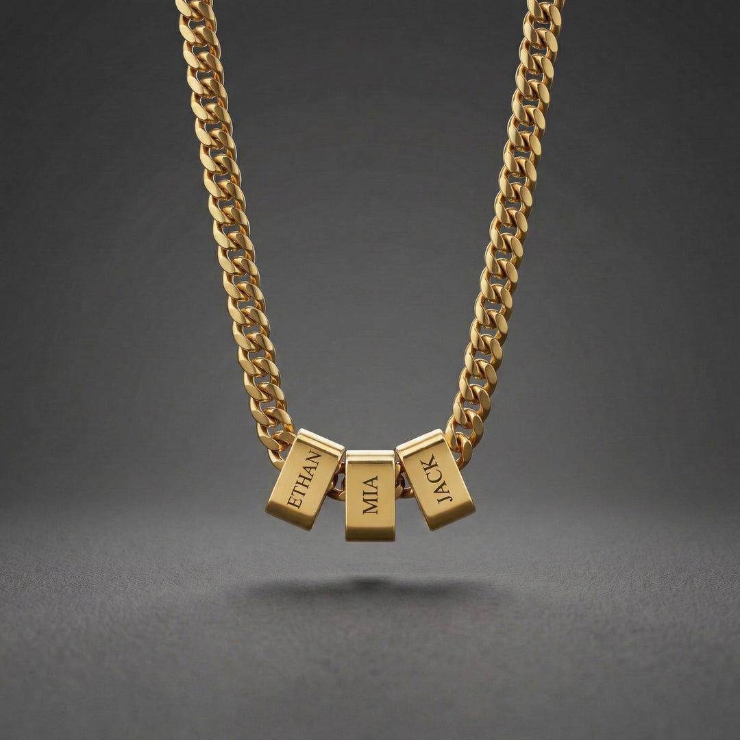 Custom Multi-Name Engraved Black Cuban Necklace