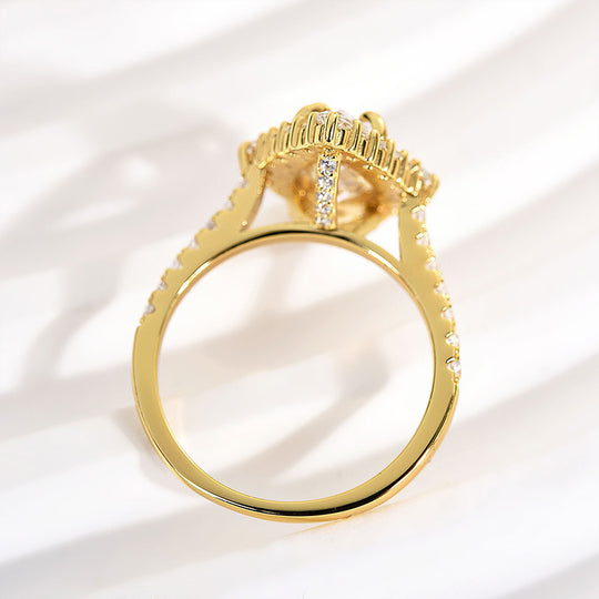 Stunning Yellow Gold Halo Pear Cut Elegant Engagement Ring In Sterling Silver